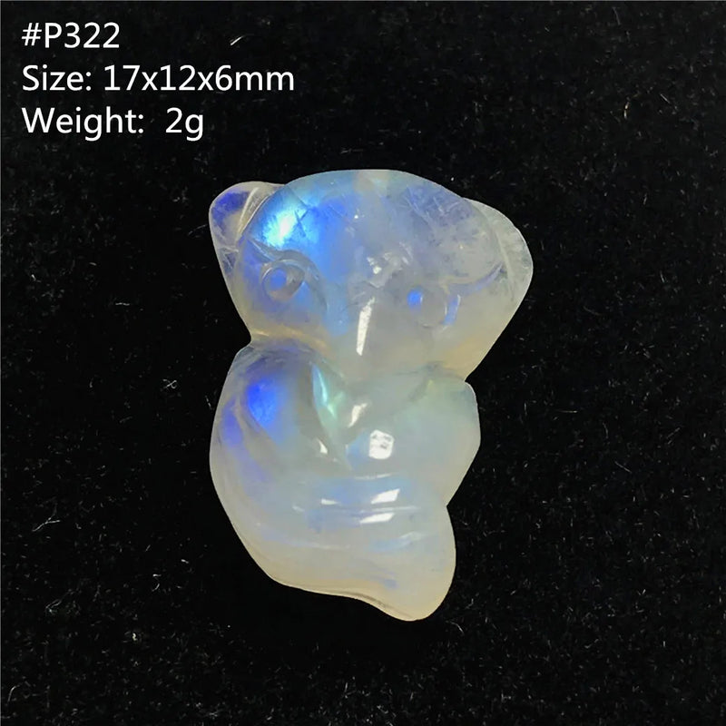 Moonstone Pendant Fox Carved Crystal Beads Luck Healing Stone Jewelry