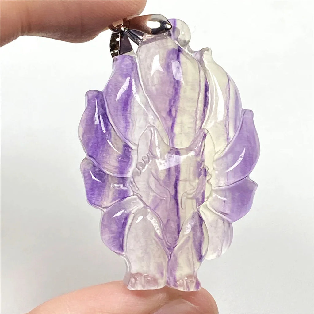 Colorful Fluorite Pendant Fox Crafted Jewelry 45x30x11mm Beads Silver AAAAA