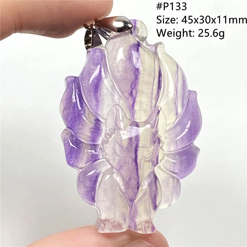 Colorful Fluorite Pendant Fox Crafted Jewelry 45x30x11mm Beads Silver AAAAA