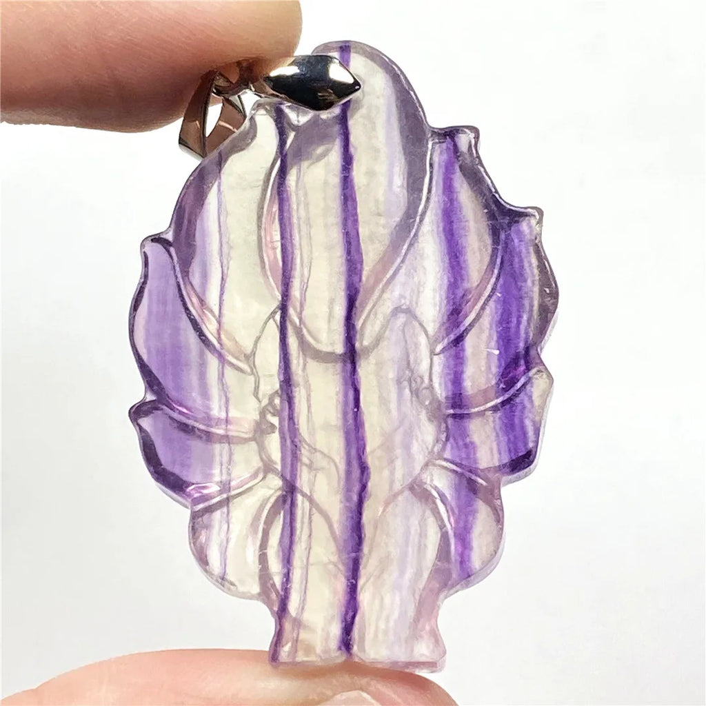 Colorful Fluorite Pendant Fox Crafted Jewelry 45x30x11mm Beads Silver AAAAA