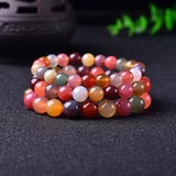 Colorful Salt Yanyuan Agate Red Round Beads Bracelet 7-13mm
