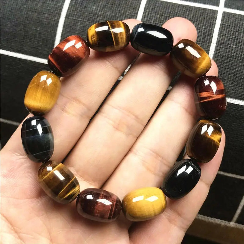 Colorful Tiger's Eye Bracelet Crystal Beads Red Yellow for Women Lady Men