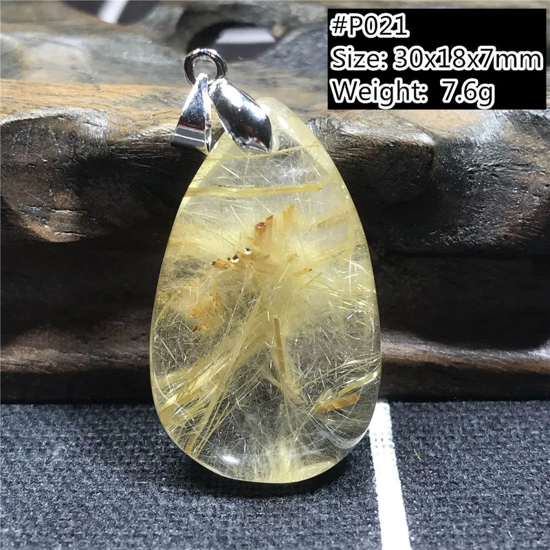 Rutilated Quartz Pendant Reiki Crystal Love Wealth Luck Gift Silver Jewelry