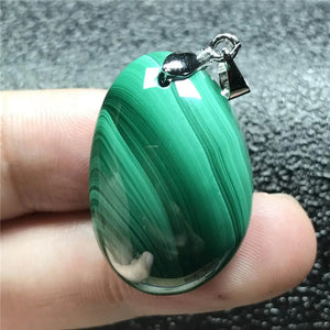 Natural Green Malachite Chrysocolla Pendant Silver Crystal Oval Beads