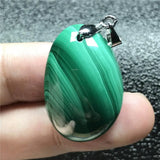 Natural Green Malachite Chrysocolla Pendant Silver Crystal Oval Beads
