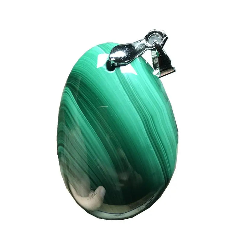 Natural Green Malachite Chrysocolla Pendant Silver Crystal Oval Beads