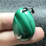 Natural Green Malachite Chrysocolla Pendant Silver Crystal Oval Beads