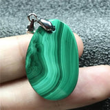 Natural Green Malachite Chrysocolla Pendant Silver Crystal Oval Beads