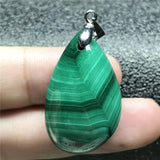 Natural Green Malachite Chrysocolla Pendant Silver Crystal 30x19x10mm
