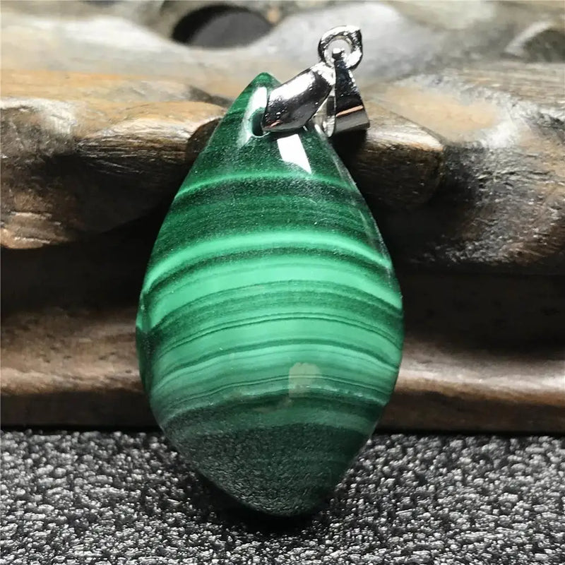 Natural Green Malachite Chrysocolla Pendant Silver Crystal 31x19x10mm