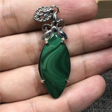 Natural Green Malachite Necklace Pendant Silver Chrysocolla Crystal 37x14x7mm
