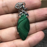 Natural Green Malachite Necklace Pendant Silver Chrysocolla Crystal 37x14x7mm