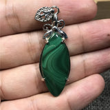 Natural Green Malachite Necklace Pendant Silver Chrysocolla Crystal 37x14x7mm
