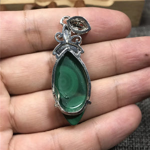 Natural Green Malachite Necklace Pendant Silver Chrysocolla Crystal 37x14x7mm