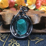 Green Malachite Necklace Pendant Silver Chrysocolla Crystal 43x27mm