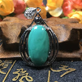 Green Malachite Necklace Pendant Silver Chrysocolla Crystal 43x27mm