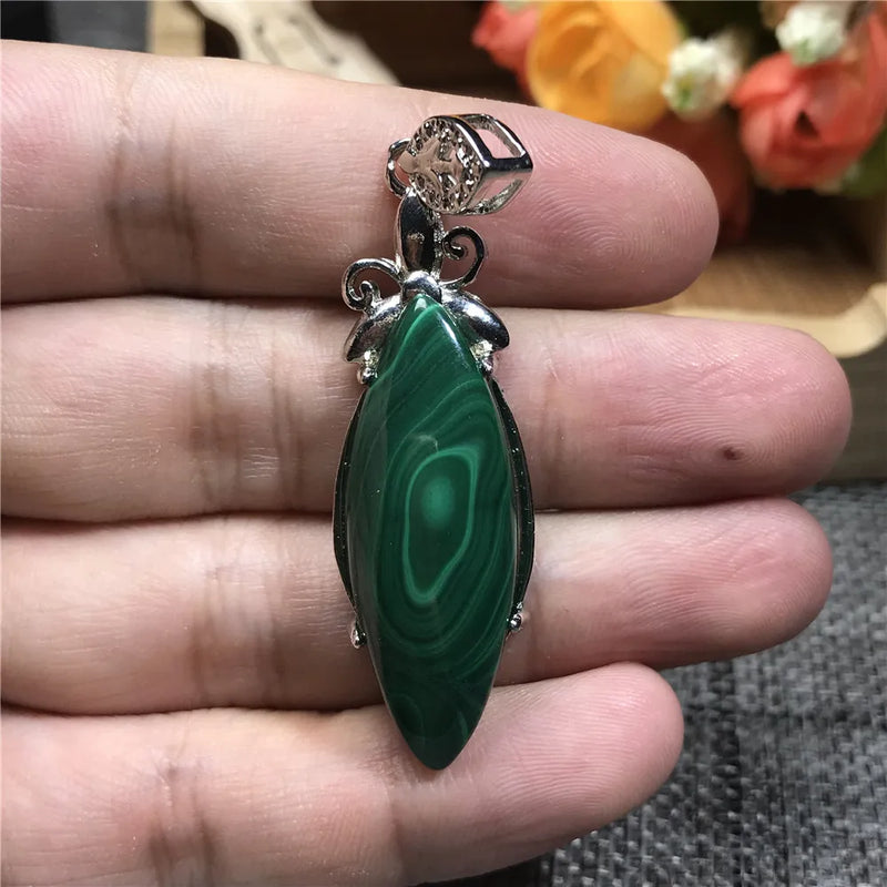 Green Malachite Necklace Pendant Silver Chrysocolla Crystal Gemstone