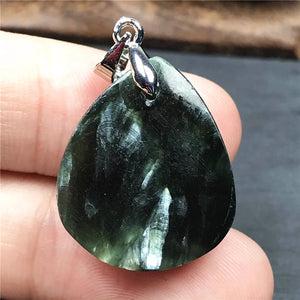Green Seraphinite Crystal Pendant 22x19x9mm Silver Gemstone AAAAA