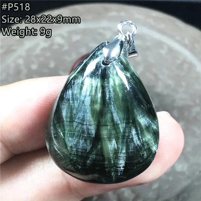Natural Green Seraphinite Crystal Pendant - Rare Gemstone Jewelry
