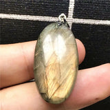 Labradorite Pendant Yellow Light Crystal 32x17x8mm Beads Silver Moonstone