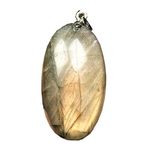 Labradorite Pendant Yellow Light Crystal 32x17x8mm Beads Silver Moonstone