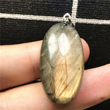 Labradorite Pendant Yellow Light Crystal 32x17x8mm Beads Silver Moonstone