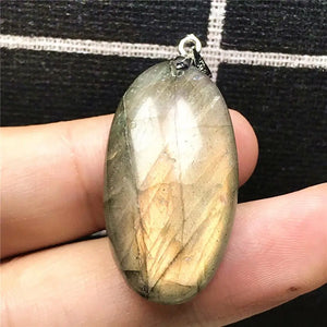 Labradorite Pendant Yellow Light Crystal 32x17x8mm Beads Silver Moonstone