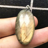 Labradorite Pendant Yellow Light Crystal 32x17x8mm Beads Silver Moonstone
