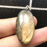 Labradorite Pendant Yellow Light Crystal 32x17x8mm Beads Silver Moonstone
