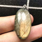 Labradorite Pendant Yellow Light Crystal 32x17x8mm Beads Silver Moonstone