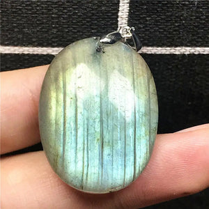 Natural Labradorite Pendant Jewelry Yellow Oval Crystal 31x21mm Beads