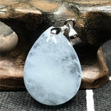 Natural Ocean Aquamarine Beads Necklace Pendant Water Drop Stone Silver Jewelry