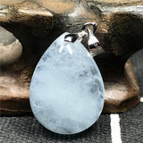 Natural Ocean Aquamarine Beads Necklace Pendant Water Drop Stone Silver Jewelry