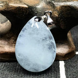 Natural Ocean Aquamarine Beads Necklace Pendant Water Drop Stone Silver Jewelry