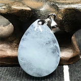 Natural Ocean Aquamarine Beads Necklace Pendant Water Drop Stone Silver Jewelry