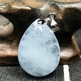 Natural Ocean Aquamarine Beads Necklace Pendant Water Drop Stone Silver Jewelry