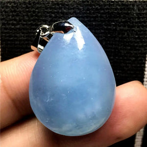 Aquamarine Necklace Pendant Crystal Silver Beads Water Drop Stone Jewelry