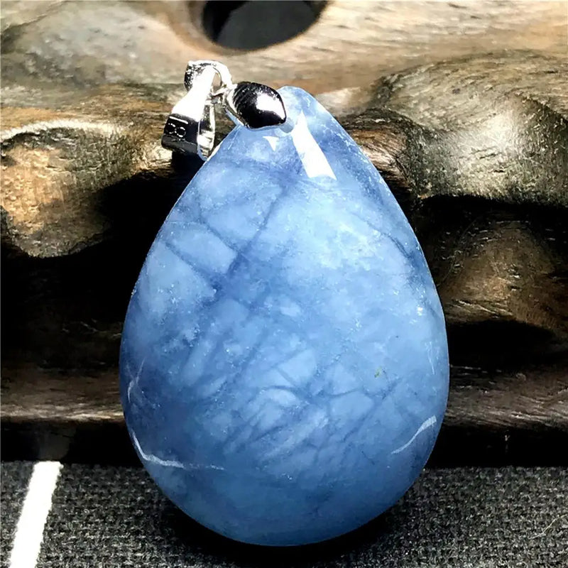 Ocean Aquamarine Necklace Pendant Crystal Silver Beads Drop Stone Jewelry