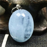 Ocean Aquamarine Pendant Crystal Silver 20x15x10mm Beads Egg Shape Stone Jewelry