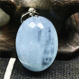 Ocean Aquamarine Pendant Crystal Silver 20x15x10mm Beads Egg Shape Stone Jewelry