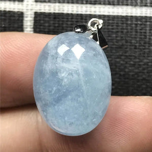 Natural Ocean Aquamarine Pendant Crystal Silver 20x15x10mm AAAAA