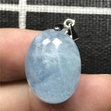 Natural Ocean Aquamarine Pendant Crystal Silver 20x15x10mm AAAAA