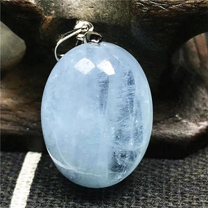 Ocean Aquamarine Pendant Crystal Silver 20x15x10mm Beads Egg Shape Stone Jewelry