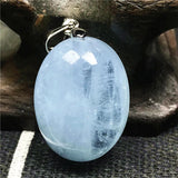 Ocean Aquamarine Pendant Crystal Silver 20x15x10mm Beads Egg Shape Stone Jewelry