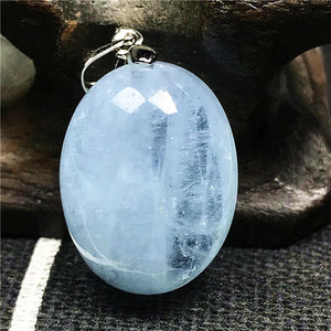 Ocean Aquamarine Pendant Crystal Silver 20x15x10mm Beads Egg Shape Stone Jewelry