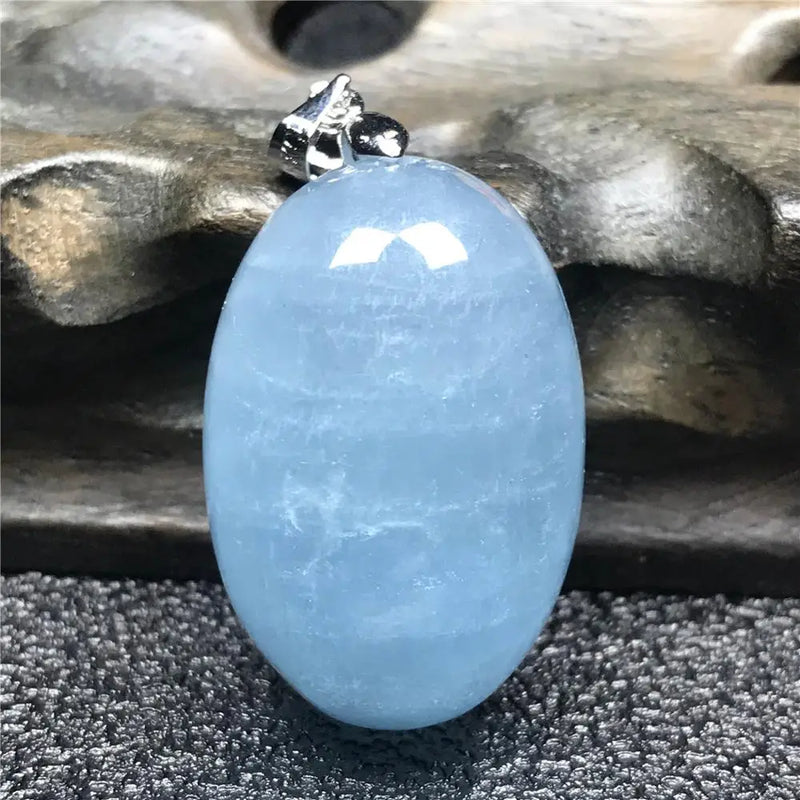 Natural Ocean Aquamarine Pendant Jewelry Crystal Silver Beads Necklace AAAAA
