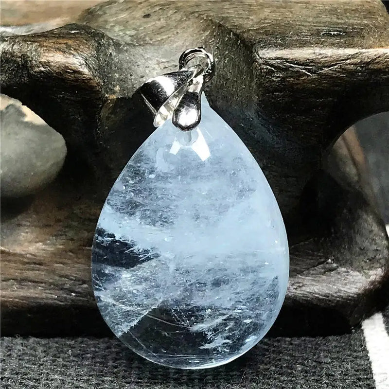 Natural Ocean Aquamarine Stone Necklace Pendant 22x16x9mm Beads