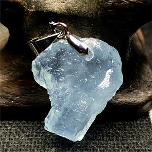 Ocean Aquamarine Stone Necklace Pendant Crystal Silver Beads