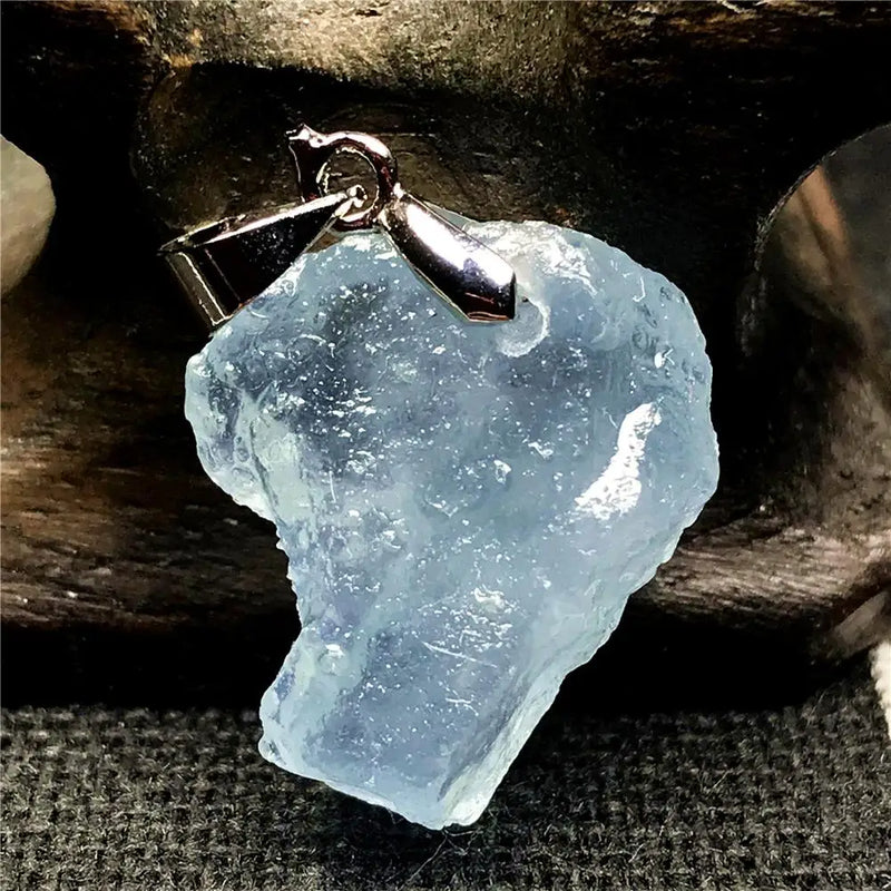 Ocean Aquamarine Stone Necklace Pendant Crystal Silver Beads