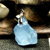 Ocean Aquamarine Stone Necklace Pendant Jewelry for Woman Men Silver Beads AAAAA